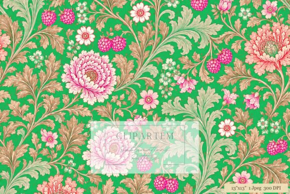 Download Victorian Floral Green Pink Digital Art - Floral Collection