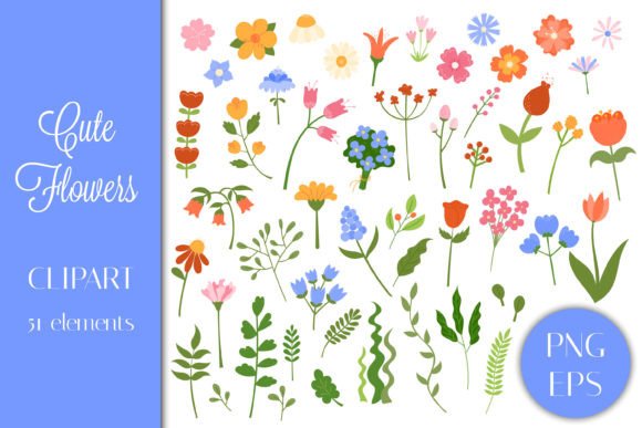 Download Cute Flowers PNG EPS Clipart Bundle - Cute flowers Collection