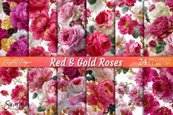 Download Red Gold Roses Luxury Floral Background - Floral Collection