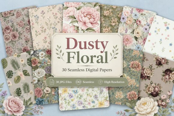 Download Dusty Floral Seamless Patterns - Floral Collection