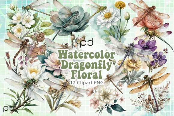 Download Watercolor Dragonfly Floral Graphics - Floral Collection