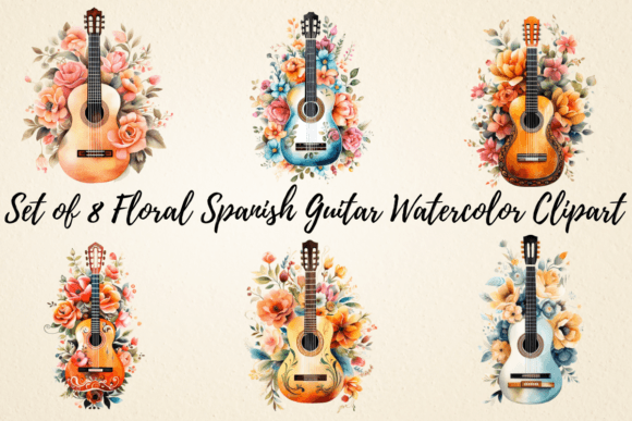 Download Floral Spanish Guitar Watercolor Clipart - Floral Collection