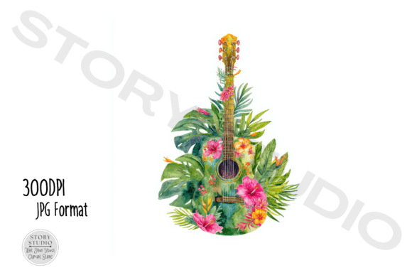 Download Watercolor Floral Guitar Clipart - Floral Collection
