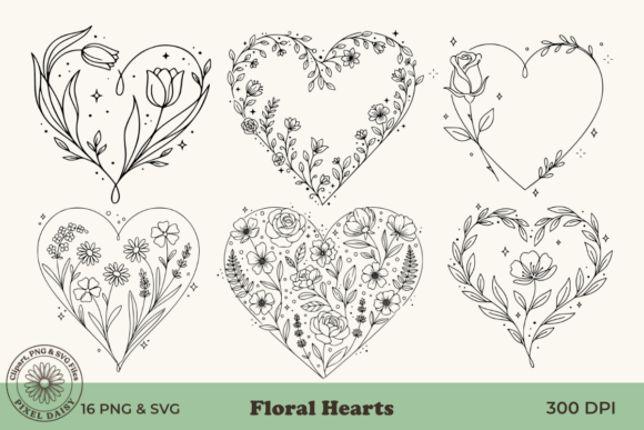 Download Floral Hearts Line Art Bundle - Floral Collection